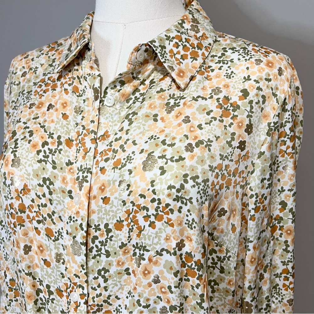 LC Lauren Conrad Floral Button Down Tie Waist Blouse Size M - Picture 2 of 11